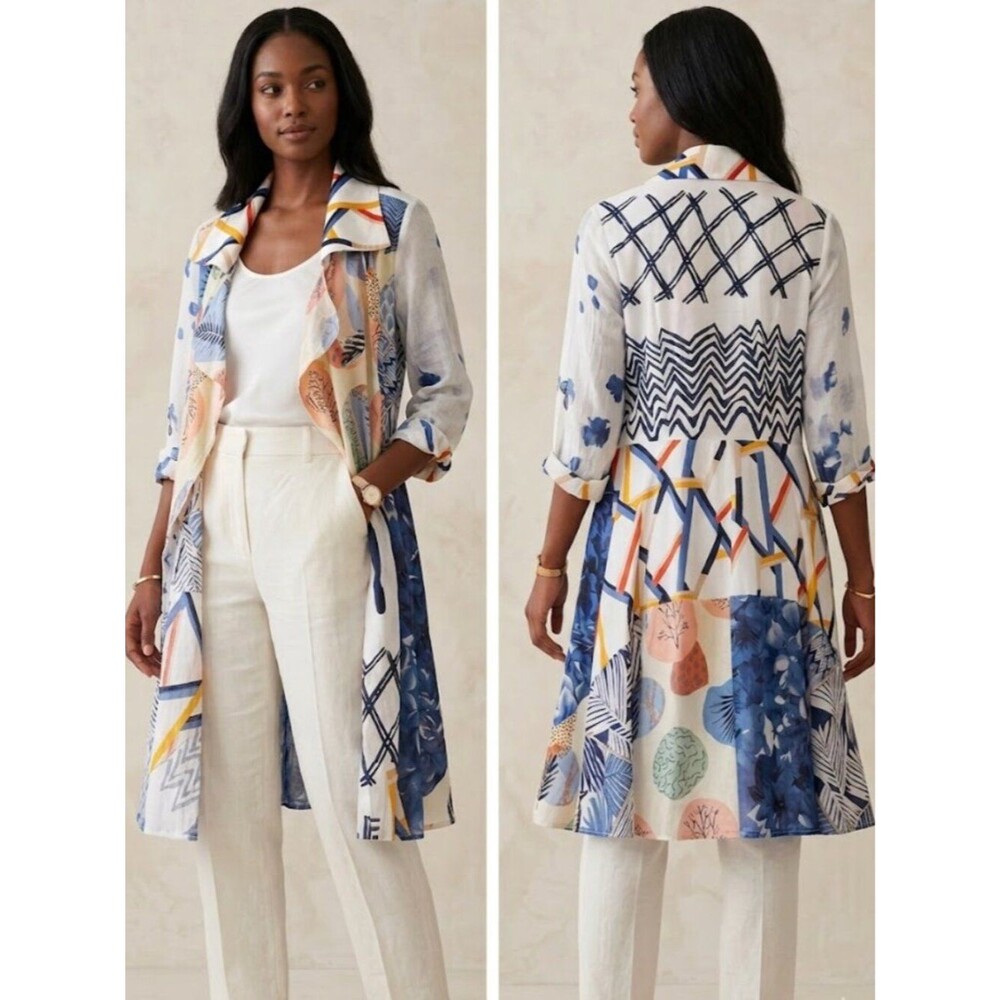 Printed Longline Lightweight Coat - Blue Multi